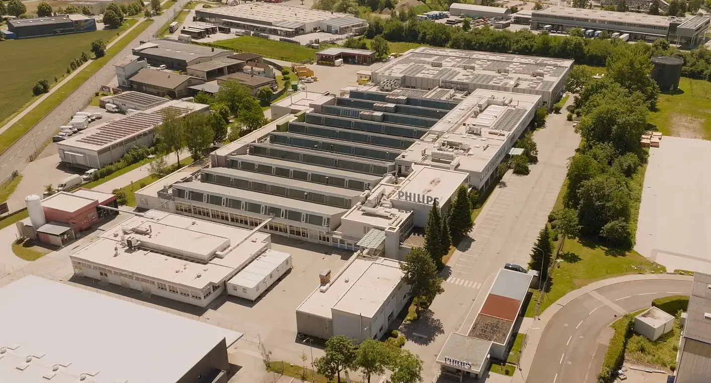 Vista aerea della sede Philips a Klagenfurt.
