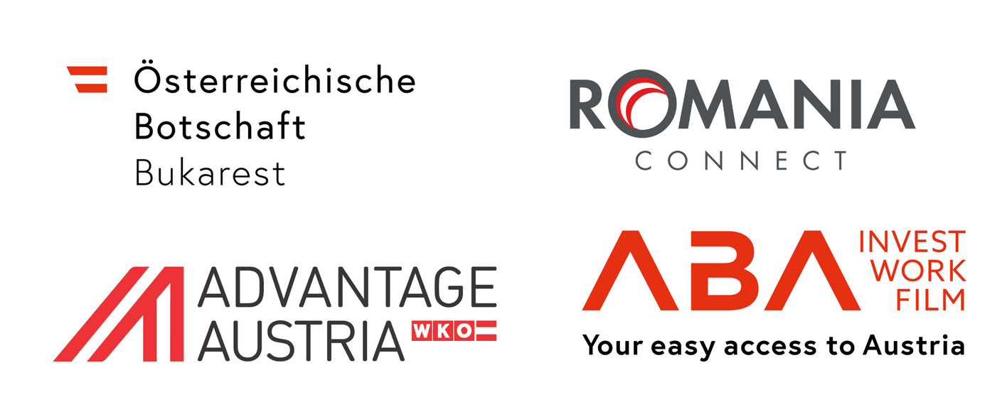 Logos Österreichische Botschaft Bukarest, Romania Connect, Advantage Austria und Austrian Business Agency