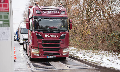 The Austrian start-up REPS generates electricity from road traffic; pictured is a lorry.
