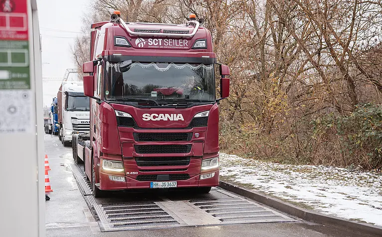 The Austrian start-up REPS generates electricity from road traffic; pictured is a lorry.
