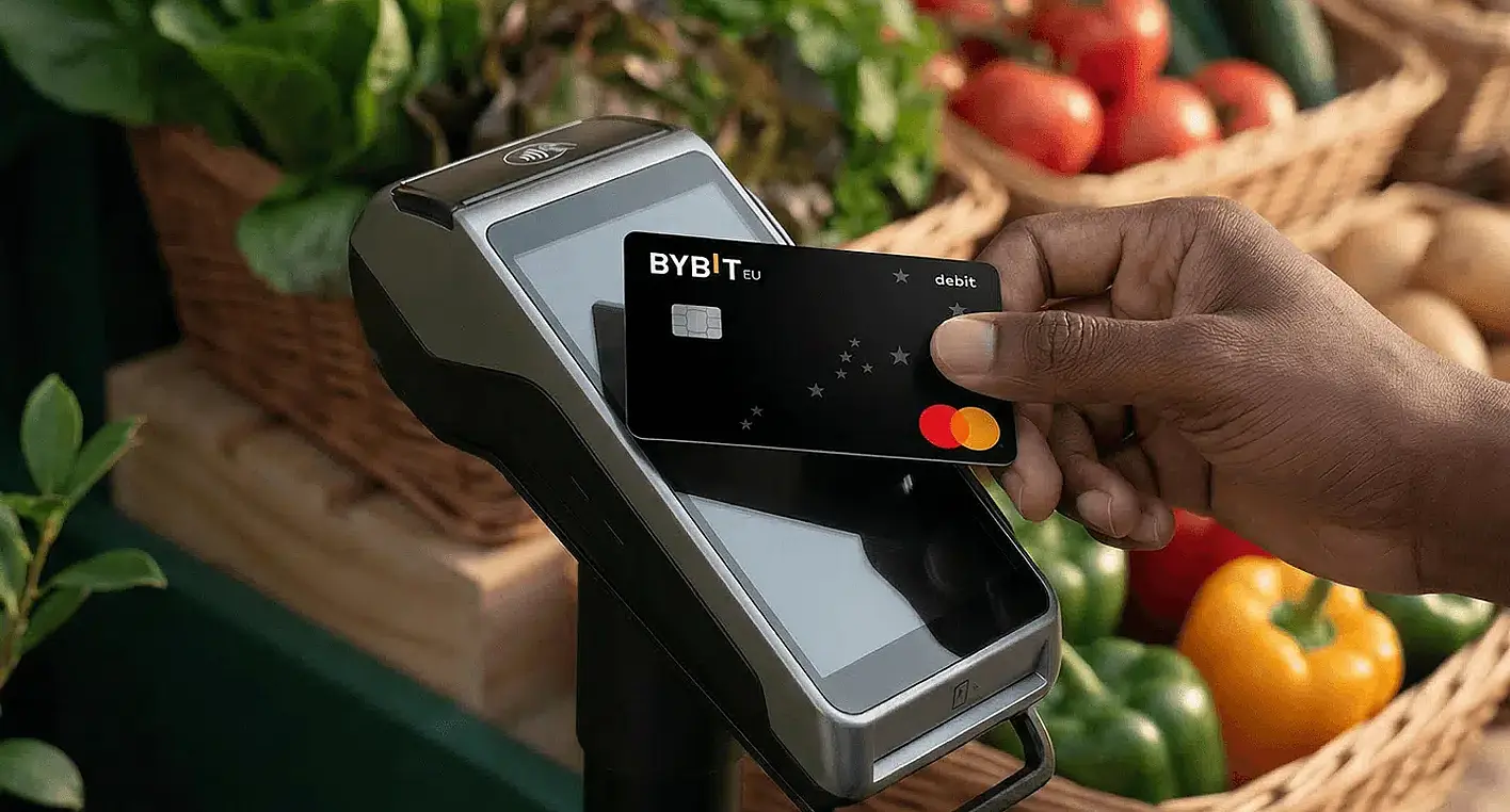 Die Bybit Card ist eine Prepaid-Mastercard, die mit dem Bybit Konto verknüpft ist. Sie rechnet Kryptowährung bei Zahlungen automatisch in die Landeswährung um.